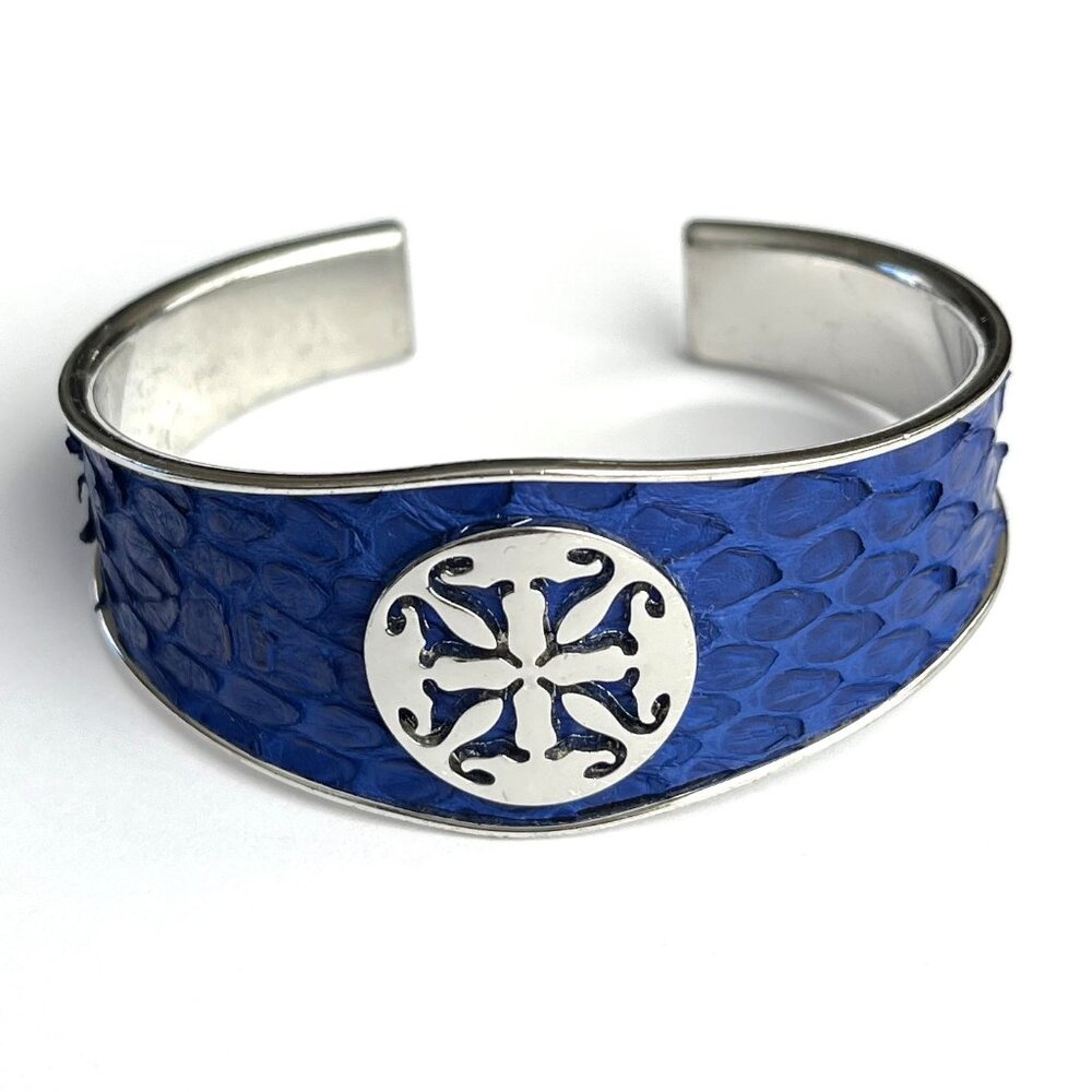 Rustic Cuff Navy Blue Silver Python Stainless Ste… - image 1